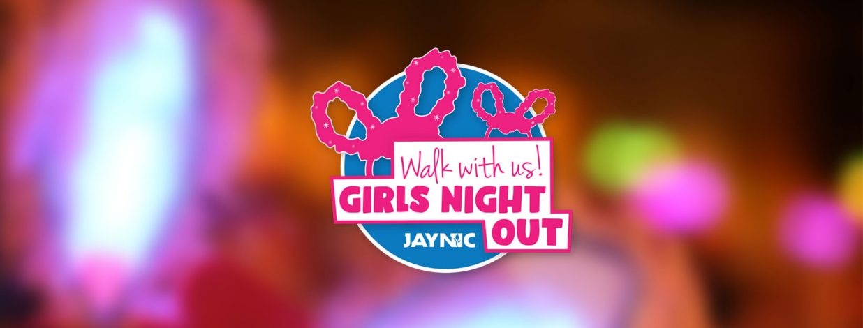 girls night out logo with blurry bunny ears in background