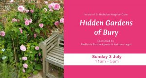 hidden gardens of bury event details alongside pink flowers