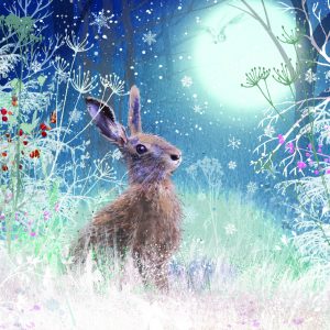 Painting of hare in the moonlight