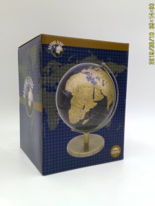 box for blue and gold globe on stand