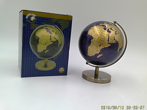 mini blue and gold globe on stand with box