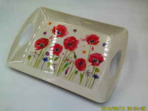white tray with poppy field design