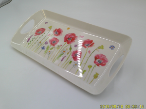 white tray with poppy field design