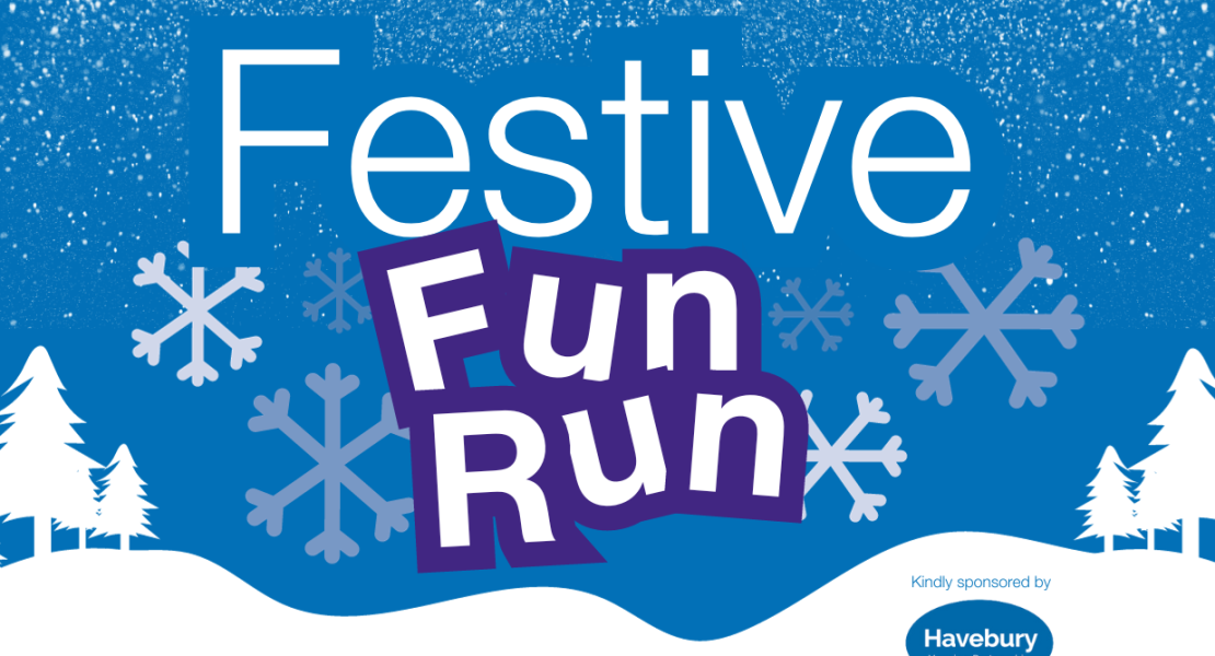 festive fun run logo - white festive trees and snow