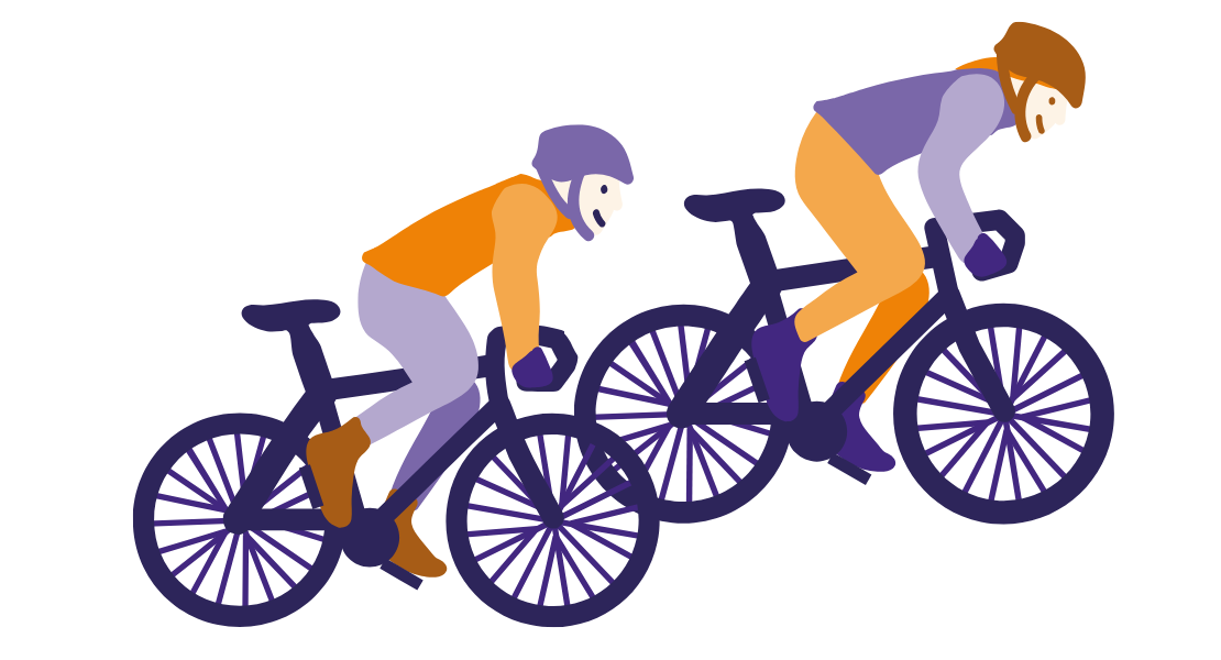 Illustration of two cyclists taking part in St Nic's Cycle Ride.