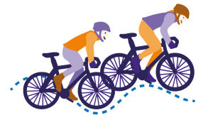 Illustration of two cyclists taking part in St Nic's Cycle Ride.