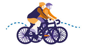 Illustration of two cyclists taking part in St Nic's Cycle Ride.