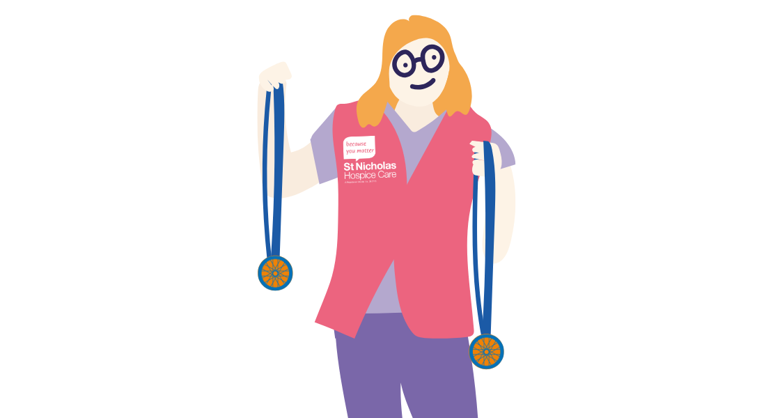 Illustration of an event volunteer handing out medals