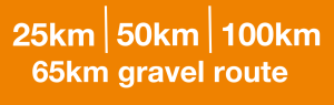 Banner displaying the 25km, 50km, 65km gravel, and 100km cycling routes for St Nic's Cycle Ride