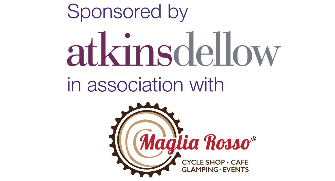 Graphic featuring St Nic's Cycle Ride sponsor, Atkins Dellow, and event partner, Maglia Rosso