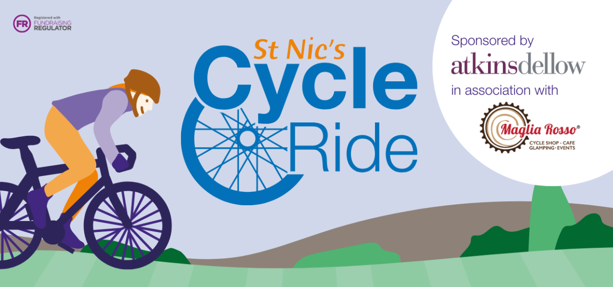 Banner illustrating St Nic's Cycle Ride logo, sponsor and event partner