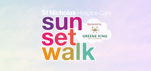 Banner featuring the Sunset Walk logo with sponsors, Greene King's logo