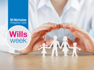 Wills Weeks graphic showing hands protecting a family of paper-chain people