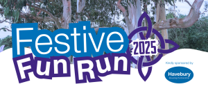 Festive Fun Run logo against snowy background
