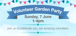 Banner for the volunteer garden party on 7 June